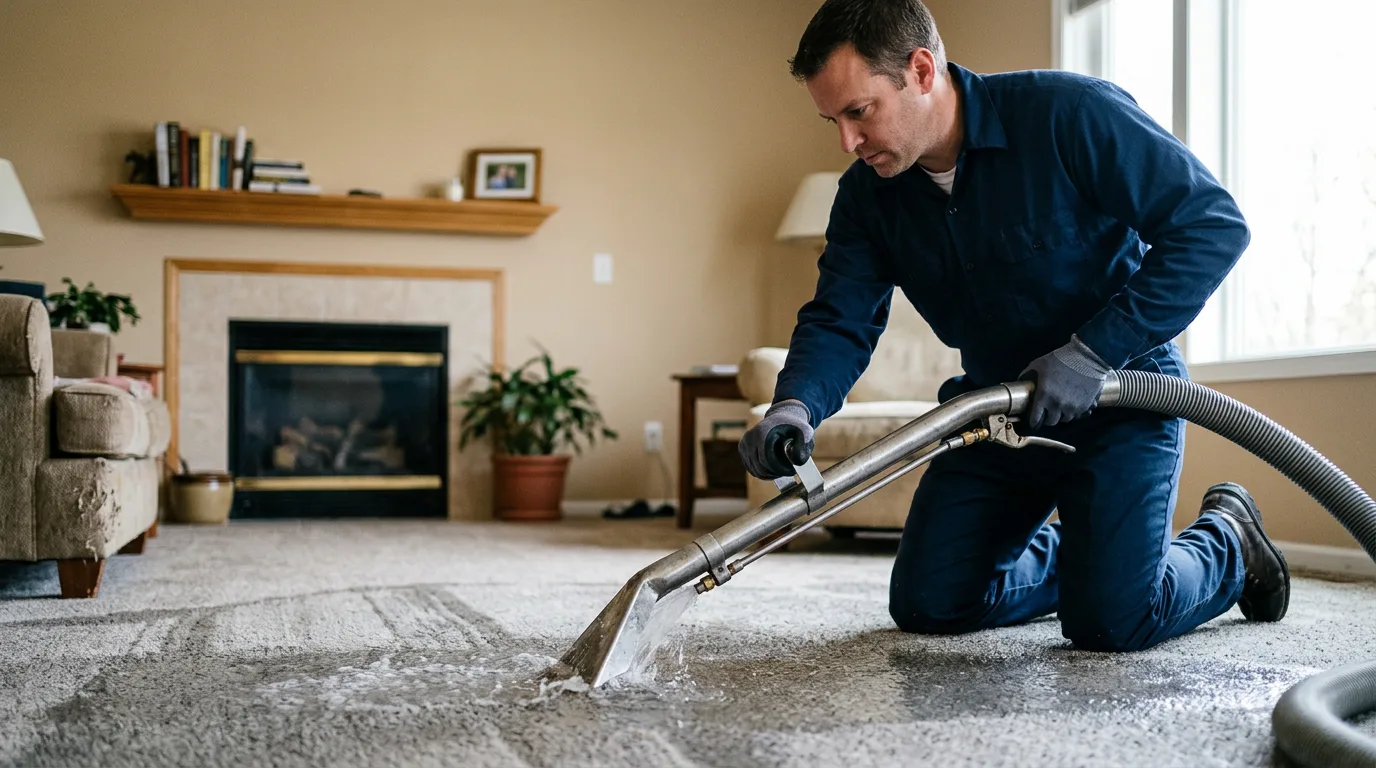 Water damage restoration technician working near Versailles, IN